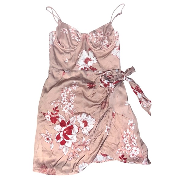 Revolve x Camila Coelho Martina Satin Pink Floral Wrap Dress Small - Picture 4 of 4